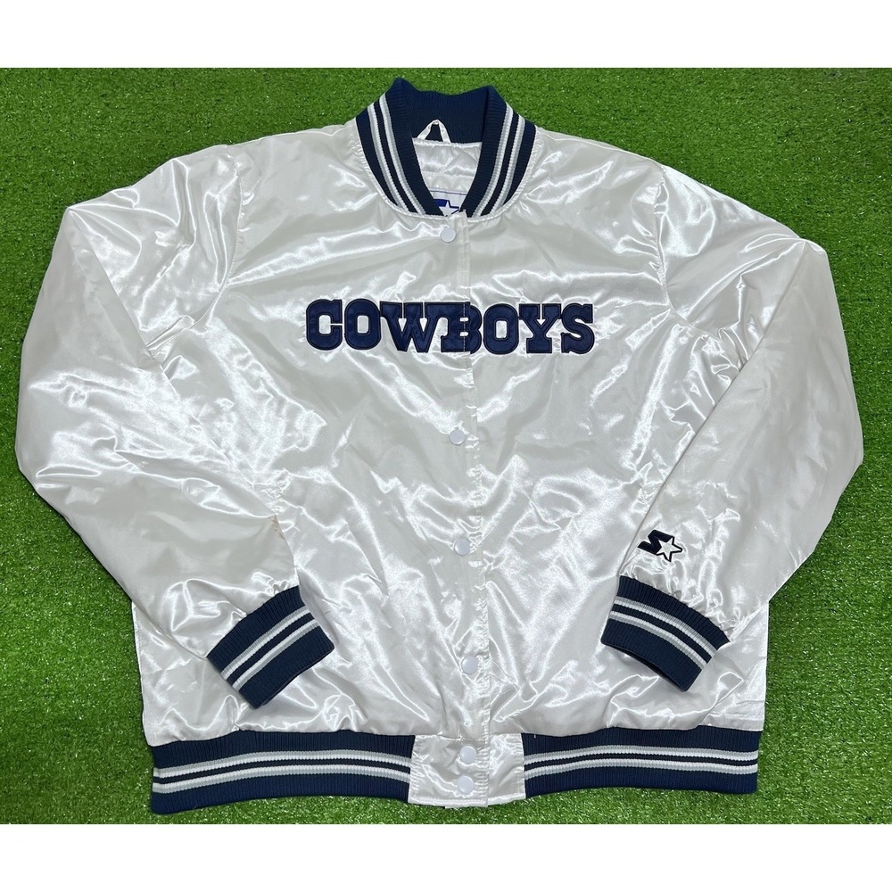 Retro Dallas Cowboysโ Starter Jacket Women's 2XL White Rhinestones Bling Logo